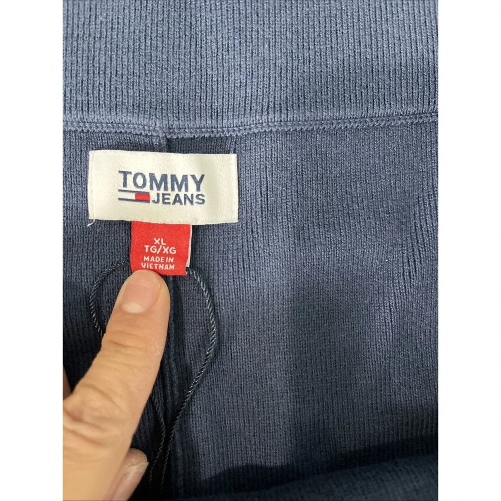 Tommy Jeans Skirt Womens XL Navy Blue Knit Pencil Midi Back Slit Cotton Heritage